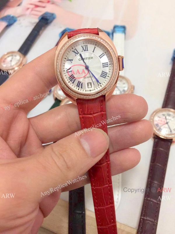 Fake Cle de Cartier Roman Dial Rose Gold Diamond watch Women Size Fake Cle de Cartier Roman Dial Rose Gold Diamond watch Women Size