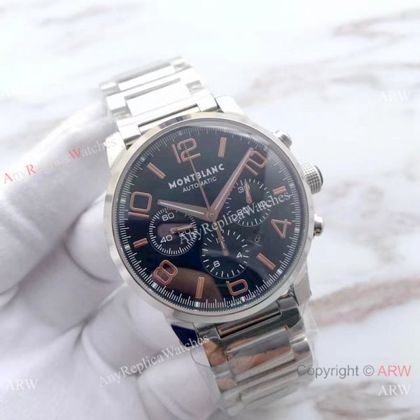 Swiss Fake Montblanc TimeWalker Stainless Steel Black Face Rose Gold Markers Watch Swiss Fake Montblanc TimeWalker Stainless Steel Black Face Rose Gold Markers Watch