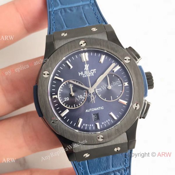 Swiss Replica Hublot Big Bang Classic Fusion 7750 Black Watch Blue Gummy Strap Swiss Replica Hublot Big Bang Classic Fusion 7750 Black Watch Blue Gummy Strap