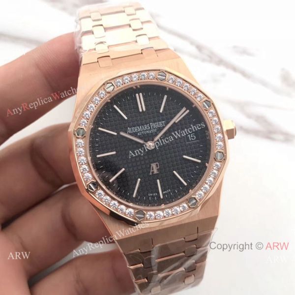 JH Copy Audemars Piguet Royal Oak Automatic Extra Thin Watch Rose Gold Diamond Bezel JH Copy Audemars Piguet Royal Oak Automatic Extra Thin Watch Rose Gold Diamond Bezel