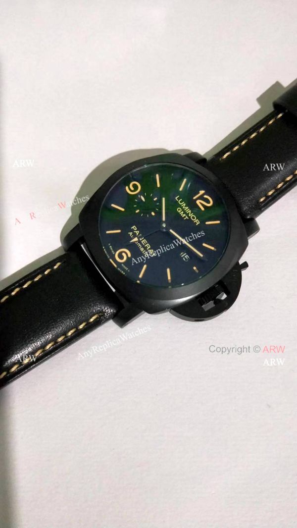 Clone Panerai Luminor GMT PAM00320 Black Steel Watch Orange Markers Clone Panerai Luminor GMT PAM00320 Black Steel Watch Orange Markers