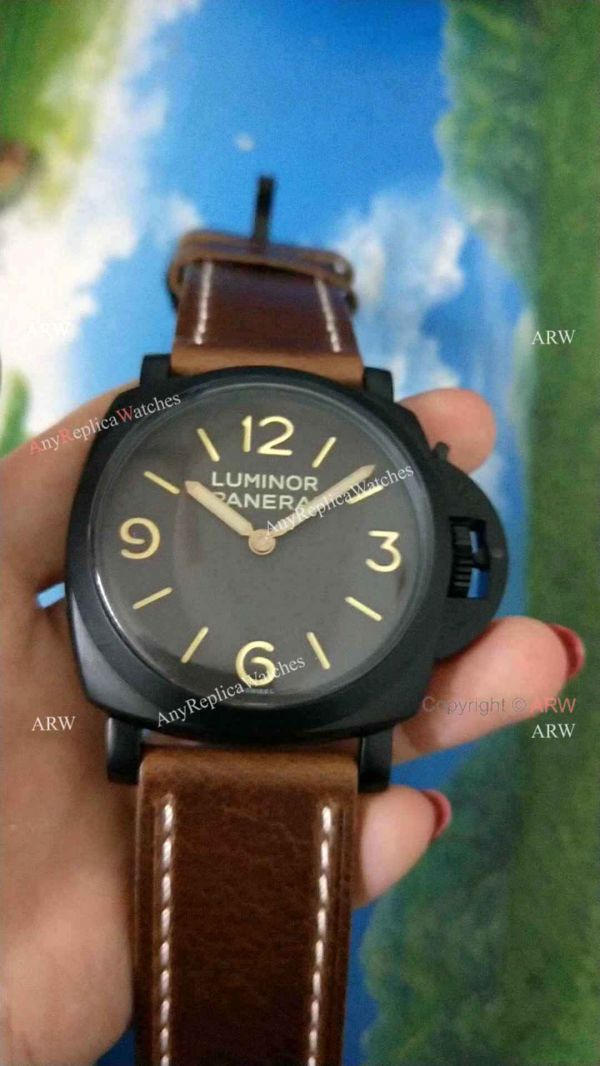 Replica Luminor Panerai PAM372 Watch Black Case Brown Leather Strap Replica Luminor Panerai PAM372 Watch Black Case Brown Leather Strap