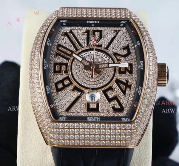 High Quality Franck Muller Vanguard Iced Out Full Diamond Replica Watches For Sale High Quality Franck Muller Vanguard Iced Out Full Diamond Replica Watches For Sale