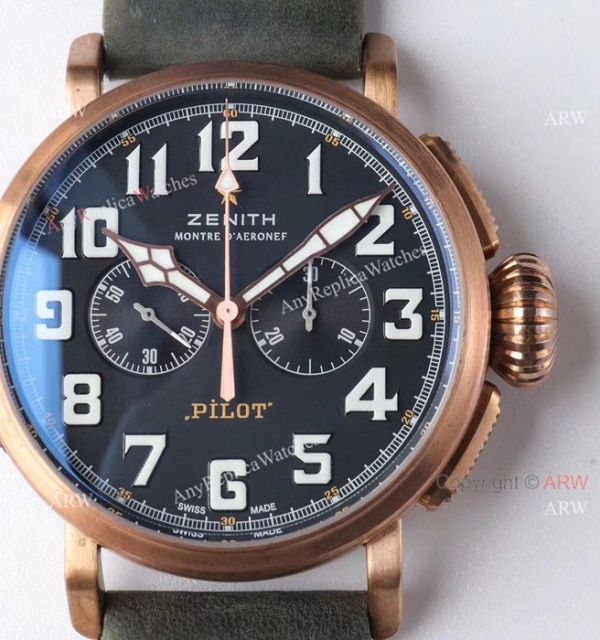 AAA Swiss Grade Replica Zenith Pilot Type 20 Extra Special Chronograph Dial Green Leather Band Watch AAA Swiss Grade Replica Zenith Pilot Type 20 Extra Special Chronograph Dial Green Leather Band Watch