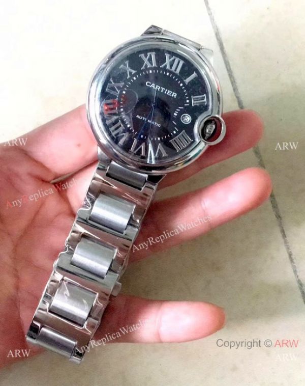 Copy Ballon Bleu de Cartier 42mm Watch Stainless Steel Black Roman Face Copy Ballon Bleu de Cartier 42mm Watch Stainless Steel Black Roman Face