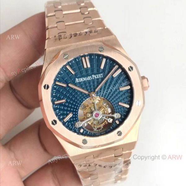 Swiss Replica Audemars Piguet Royal Oak Extra-Thin Tourbillon 2924 Watch Rose Gold Blue Dial Swiss Replica Audemars Piguet Royal Oak Extra-Thin Tourbillon 2924 Watch Rose Gold Blue Dial