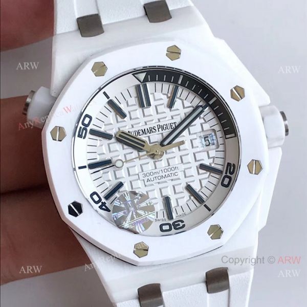 JF Factory Replica Audemars Piguet Divers Watch Swiss 3120 White Ceramic Case JF Factory Replica Audemars Piguet Divers Watch Swiss 3120 White Ceramic Case