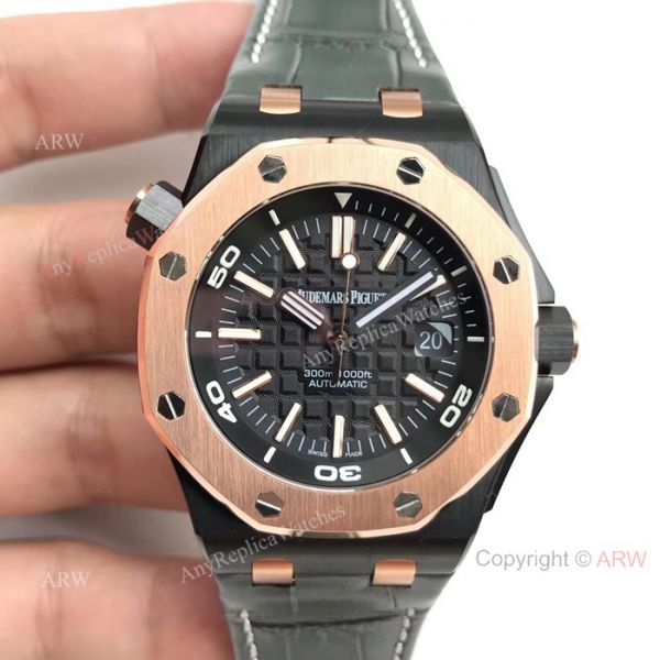 Swiss Grade Replica Audemars Piguet Divers 3120 Watch Rose Gold Black Bezel Swiss Grade Replica Audemars Piguet Divers 3120 Watch Rose Gold Black Bezel