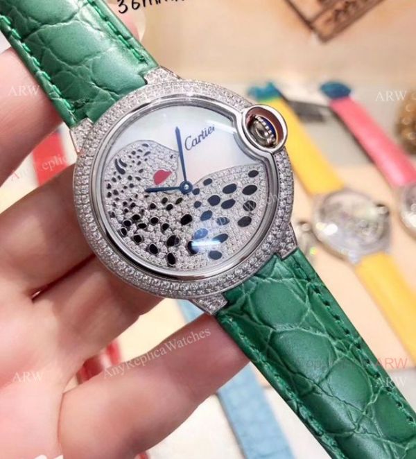 Ballon Bleu de Cartier Replica Watches SS Diamond Leopard Face Ballon Bleu de Cartier Replica Watches SS Diamond Leopard Face