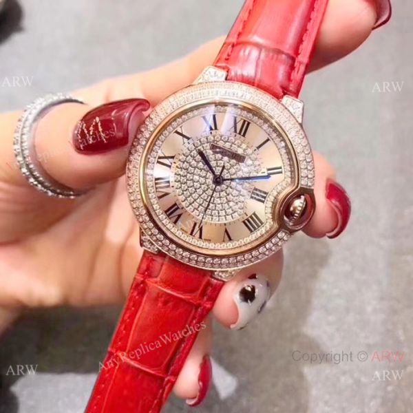 2019 Replica Cartier Ballon Bleu Rose Gold Ice Out Watches 36mm 2019 Replica Cartier Ballon Bleu Rose Gold Ice Out Watches 36mm