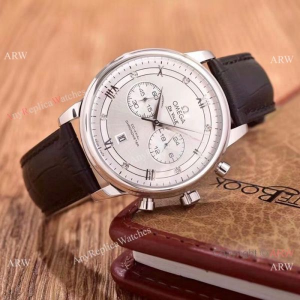 Fake Omega De Ville Chronograph Watches SS Brown Leather Strap Fake Omega De Ville Chronograph Watches SS Brown Leather Strap