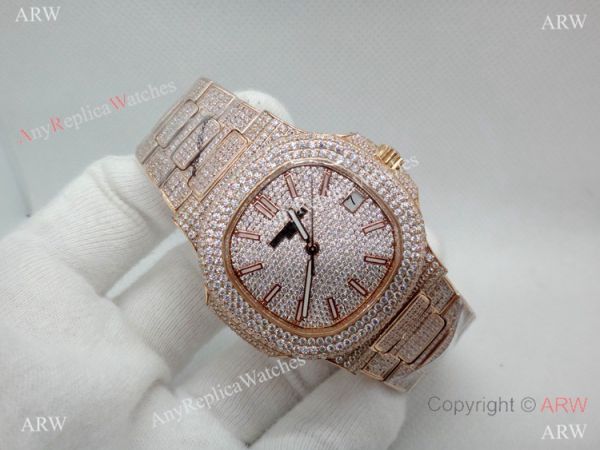 Highest Quality Patek Philippe 5719 Nautilus Jumbo Watch Rose Gold Full Diamond Highest Quality Patek Philippe 5719 Nautilus Jumbo Watch Rose Gold Full Diamond