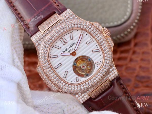 Swiss Replica Patek Philippe Nautilus Jumbo R8 Watch Rose Gold Iced Out Swiss Replica Patek Philippe Nautilus Jumbo R8 Watch Rose Gold Iced Out