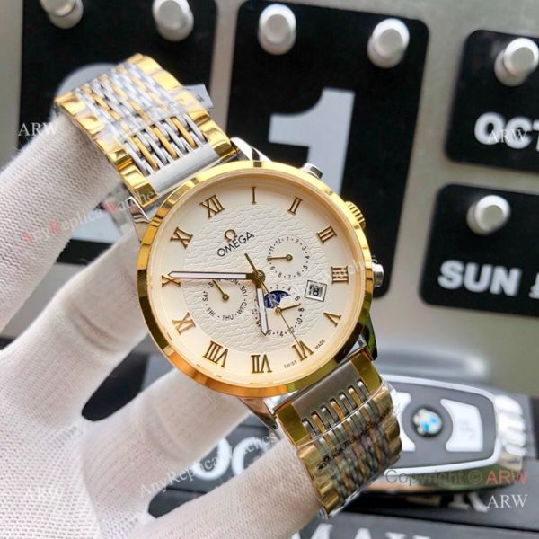High Quality Omega Complications Moon phase Watch 2-Tone Case Black Face High Quality Omega Complications Moon phase Watch 2-Tone Case Black Face