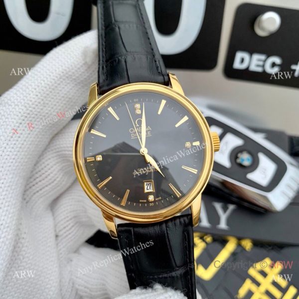 Clone Omega De Ville SS Black Leather Strap Watches 42mm Clone Omega De Ville SS Black Leather Strap Watches 42mm