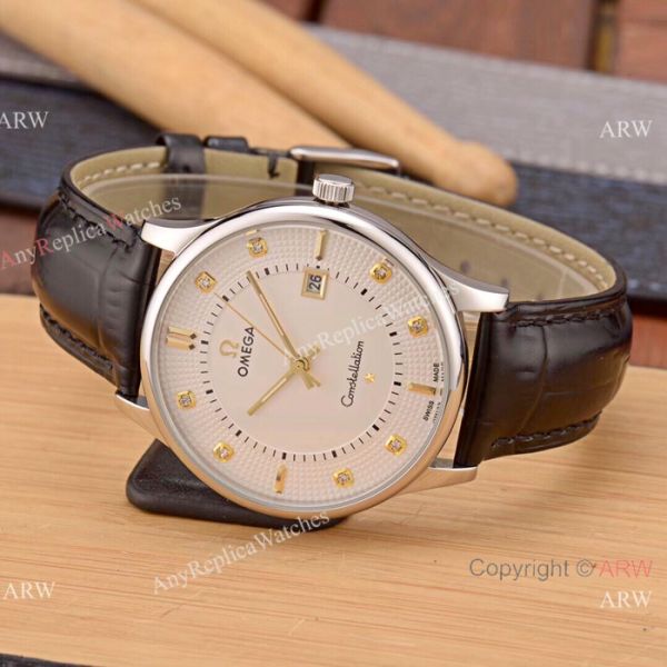 New Replica Omega Constellation 41mm Watch SS Black Leather Strap New Replica Omega Constellation 41mm Watch SS Black Leather Strap