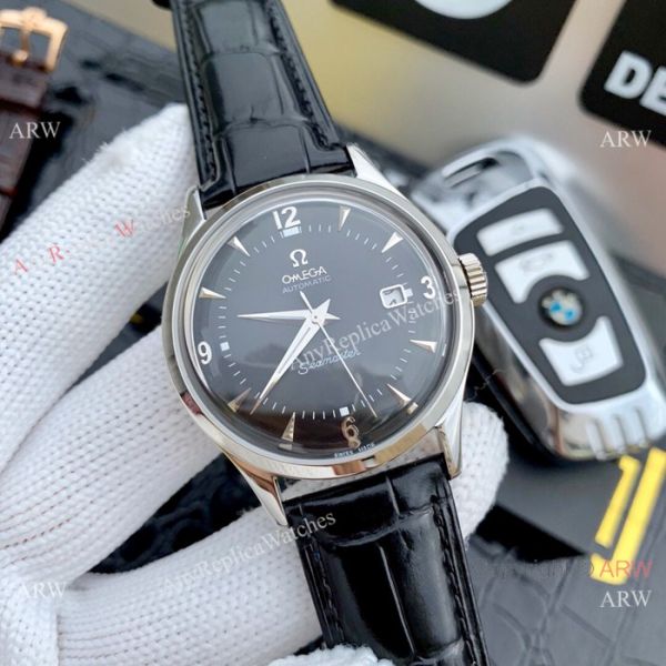 Omega Seamaster Replica Wristwatch SS Brown Leather Band Omega Seamaster Replica Wristwatch SS Brown Leather Band