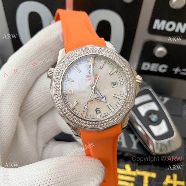 Swiss 8500 Omega Seamaster Copy Watch SS Diamond bezel White MOP Dial Swiss 8500 Omega Seamaster Copy Watch SS Diamond bezel White MOP Dial