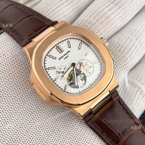 Patek Philippe Nautilus White Face with Tourbillon Gold Case Watch Patek Philippe Nautilus White Face with Tourbillon Gold Case Watch