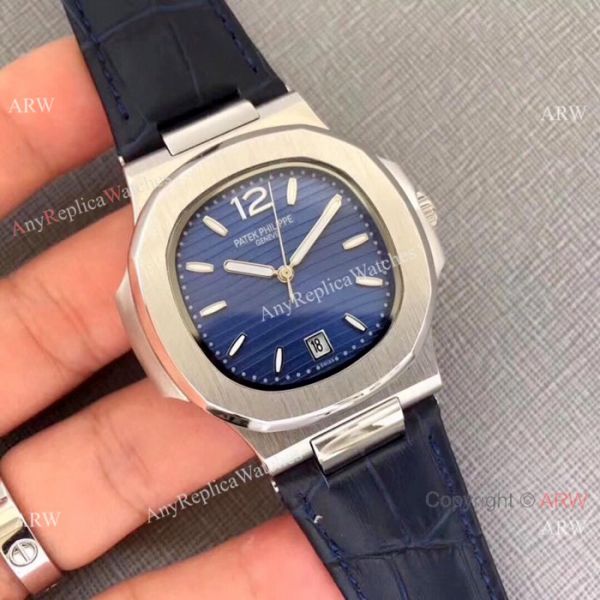 New Patek Philippe Nautilus Watch SS Gray Dial Black Leather Band New Patek Philippe Nautilus Watch SS Gray Dial Black Leather Band