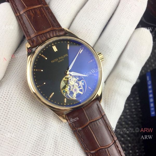 Replica Patek Philippe Tourbillon Calatrava Men Watches SS Black Dial Replica Patek Philippe Tourbillon Calatrava Men Watches SS Black Dial