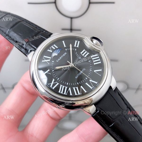 Copy Ballon Bleu de Cartier Moonphase Watch White Dial Black Leather Band Copy Ballon Bleu de Cartier Moonphase Watch White Dial Black Leather Band