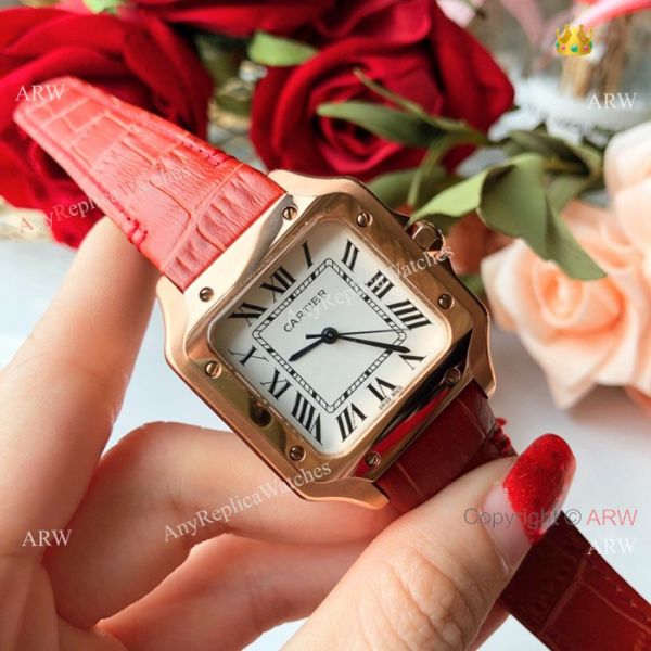 New Style Santos Cartier Watch Lady Pink Leather Strap New Style Santos Cartier Watch Lady Pink Leather Strap