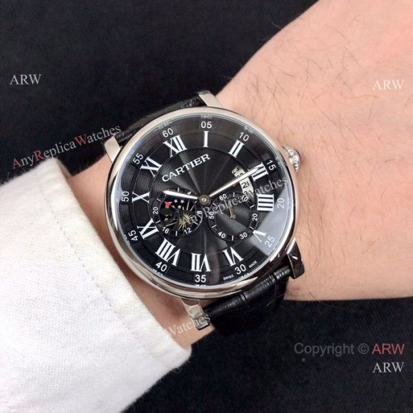 Copy Rotonde de Cartier Moonphase Watches Rose Gold Leather Strap Copy Rotonde de Cartier Moonphase Watches Rose Gold Leather Strap