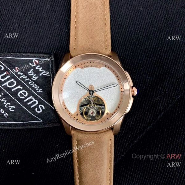 New Copy Calibre de Cartier Tourbillon watch Black Leather Band New Copy Calibre de Cartier Tourbillon watch Black Leather Band