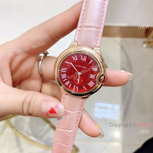 Red Dial Rose Gold Ballon Bleu Cartier Watch Lady 36mm Red Dial Rose Gold Ballon Bleu Cartier Watch Lady 36mm