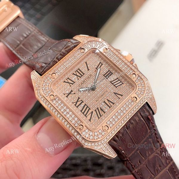 Cartier Santos 100 Diamond Replica Watch SS Full Diamond Cartier Santos 100 Diamond Replica Watch SS Full Diamond