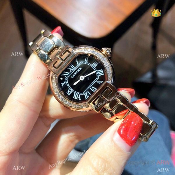 Replica Rotonde de Cartier Watch Lady 28mm Rose Gold Red Face Replica Rotonde de Cartier Watch Lady 28mm Rose Gold Red Face