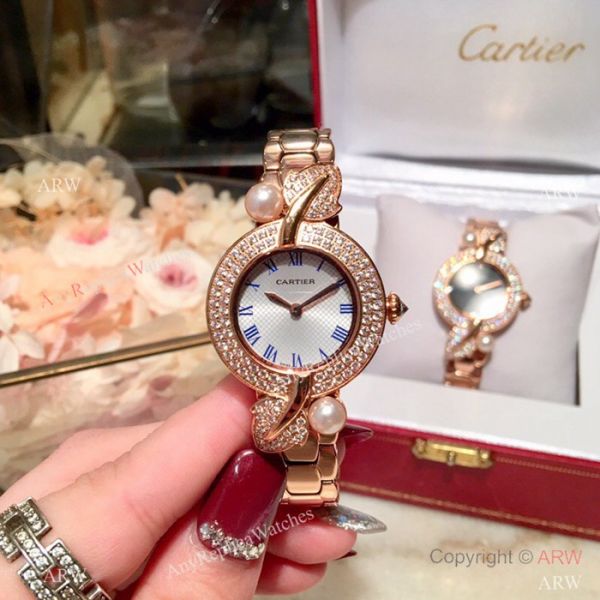 Swiss Quality Cartier Ladies 33mm Watch Rose Gold Sapphire Glass Swiss Quality Cartier Ladies 33mm Watch Rose Gold Sapphire Glass