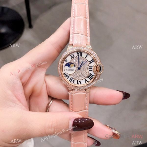Fake Cartier Ballon Bleu Rose Gold Diamond Watches 36mm Lady Fake Cartier Ballon Bleu Rose Gold Diamond Watches 36mm Lady
