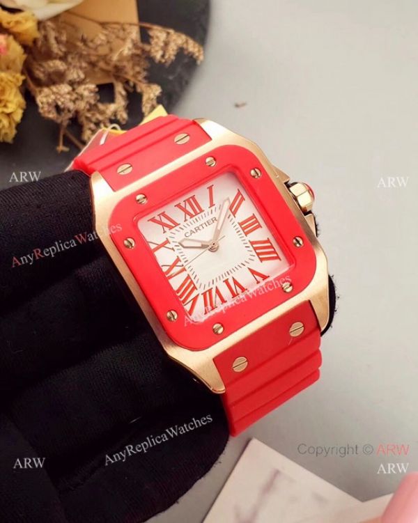 Japan Grade Replica Cartier Santos 100 Rose Gold Watch 35mm Japan Grade Replica Cartier Santos 100 Rose Gold Watch 35mm