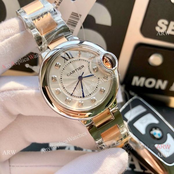 Cartier Ballon Bleu 33mm 2-Tone Rose Gold Silver Dial Womens Fake Cartier Watch Cartier Ballon Bleu 33mm 2-Tone Rose Gold Silver Dial Womens Fake Cartier Watch