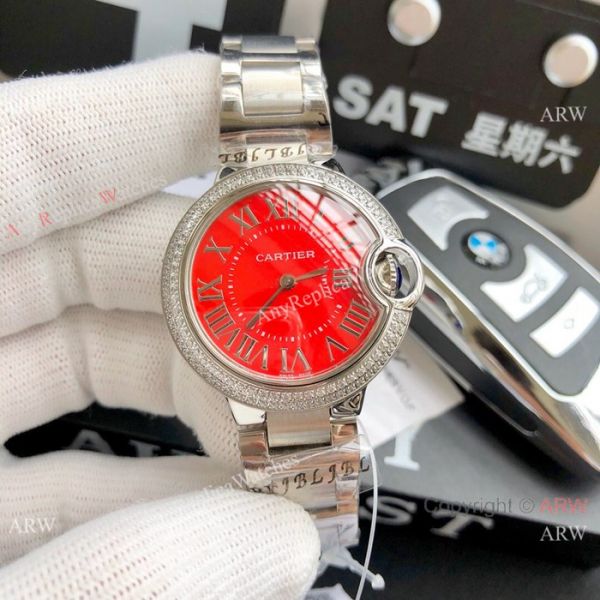 Stainless Steel Pink Dial Womens Fake Cartier Watch 33mm Stainless Steel Pink Dial Womens Fake Cartier Watch 33mm