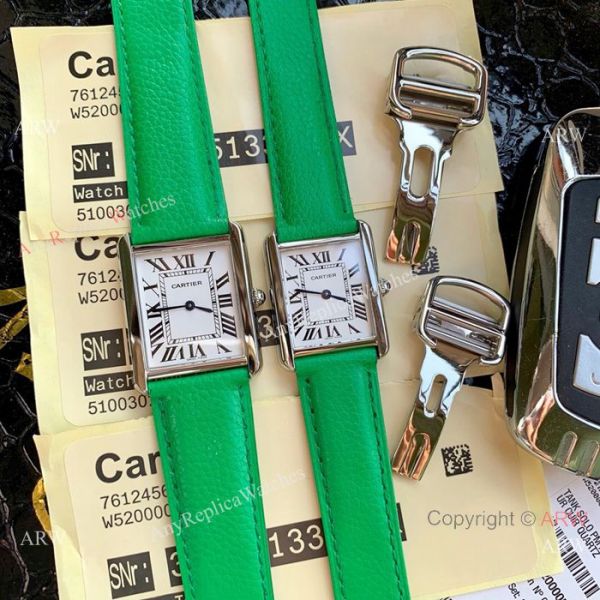 Cartier Solo Tank Quartz Watch SS Orange Leather Band Cartier Solo Tank Quartz Watch SS Orange Leather Band