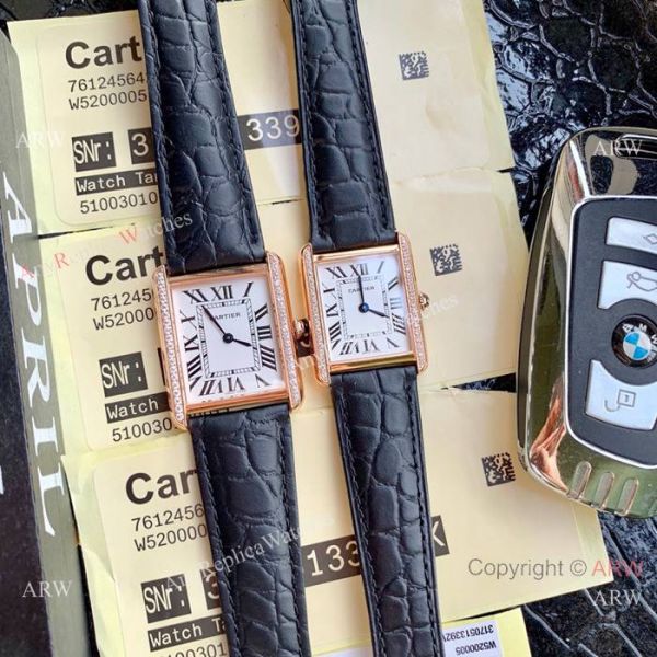 New Copy Cartier Tank Solo Watches Gold Case Diamond Bezel New Copy Cartier Tank Solo Watches Gold Case Diamond Bezel