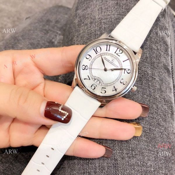 Replica Jaeger leCoultre Ladies Watch White MOP Dial Black Leather Band Replica Jaeger leCoultre Ladies Watch White MOP Dial Black Leather Band