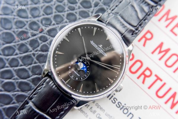 Swiss Grade Jaeger LeCoultre Master Ultra Thin Moon SS Black Face Watch 39mm Swiss Grade Jaeger LeCoultre Master Ultra Thin Moon SS Black Face Watch 39mm