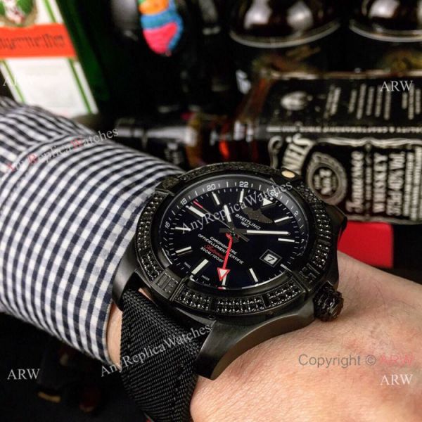 AAA Replica Breitling Avenger II GMT Diamond Bezel All Black Wrist AAA Replica Breitling Avenger II GMT Diamond Bezel All Black Wrist