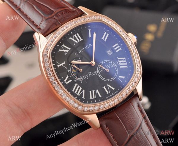 New Copy Cartier Drive de Moonphase Watch White Dial Black Leather Band New Copy Cartier Drive de Moonphase Watch White Dial Black Leather Band