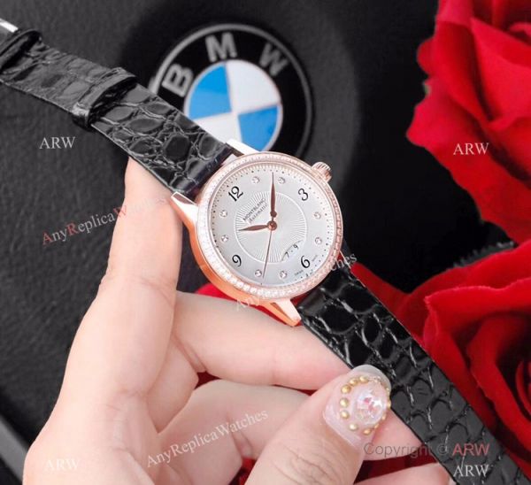 Mont Blanc Knock Off Boheme Date Rose Gold White Watch Ladies size Mont Blanc Knock Off Boheme Date Rose Gold White Watch Ladies size