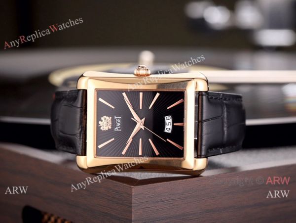 Copy Piaget Automatic Watches 40mm SS Black Dial Black Leather Band Copy Piaget Automatic Watches 40mm SS Black Dial Black Leather Band