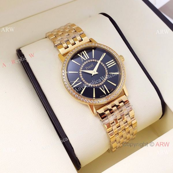 Best Copy Piaget Ladies Quartz Watches Stainless Steel Black Face 36mm Best Copy Piaget Ladies Quartz Watches Stainless Steel Black Face 36mm