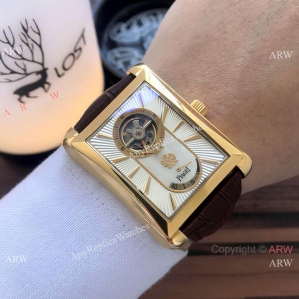 2019 Replica Piaget Black Tie Watches Power Reserve Face Brown Leather Band 2019 Replica Piaget Black Tie Watches Power Reserve Face Brown Leather Band