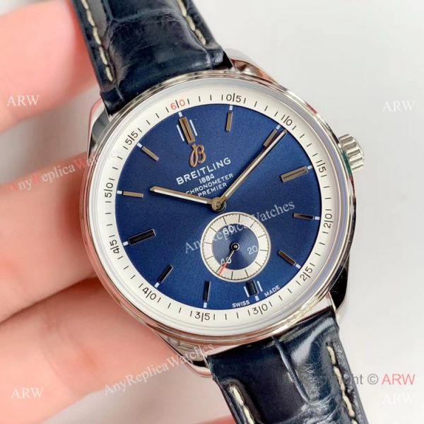 Grade A Replica Breitling Premier Blue Dial Blue Leather Strap Watch Grade A Replica Breitling Premier Blue Dial Blue Leather Strap Watch