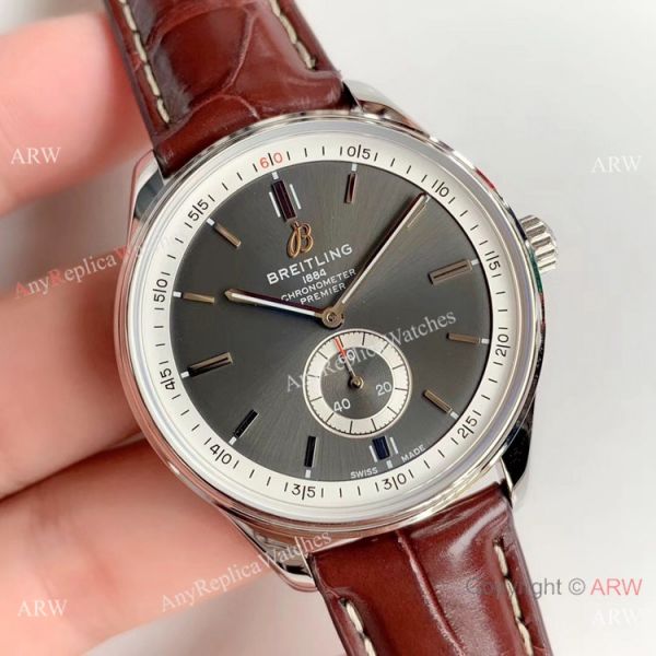 Swiss Grade Copy Breitling Premier 40mm Watch Gray Rhodium Face Leather Strap Swiss Grade Copy Breitling Premier 40mm Watch Gray Rhodium Face Leather Strap