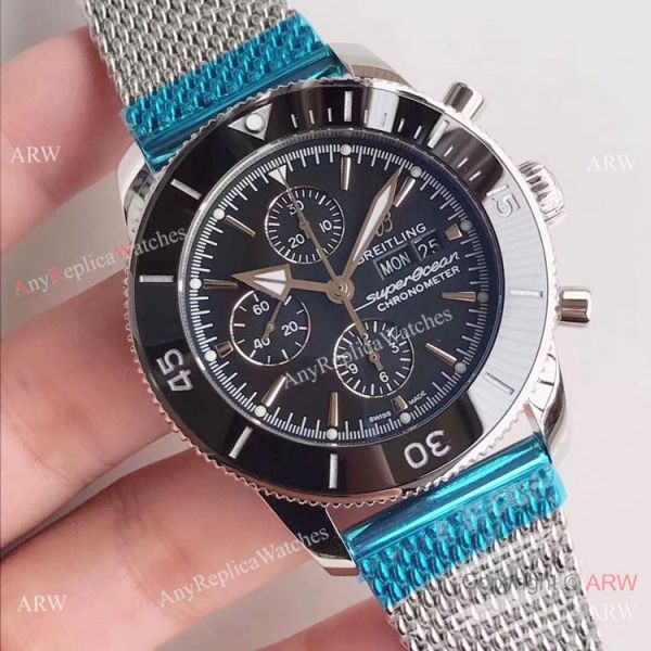 GB Swiss Breitling Superocean Heritage 2 Daydate Watch SS Black Ceramic GB Swiss Breitling Superocean Heritage 2 Daydate Watch SS Black Ceramic